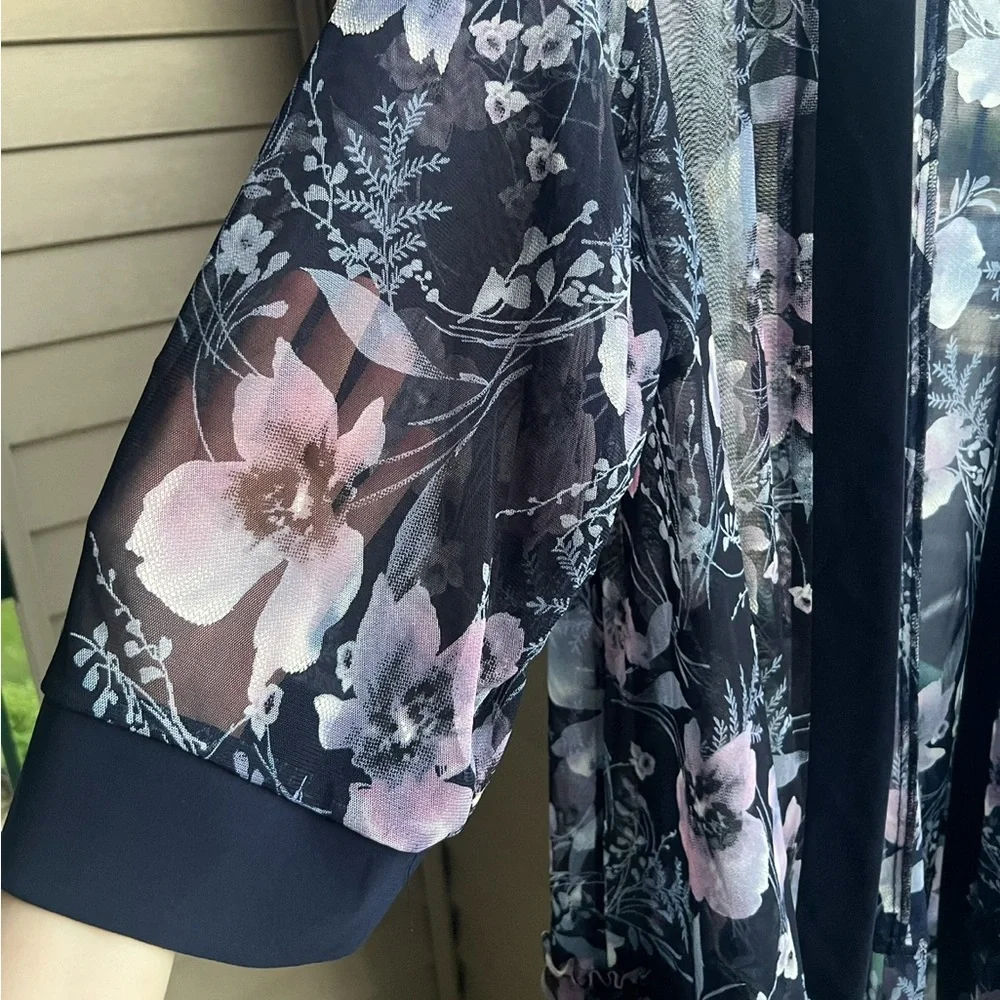 🆕 R&M Richards 22W Navy Pink Floral Mesh Jacket Kimono Cardigan Duster Plus Size - Picture 8 of 16